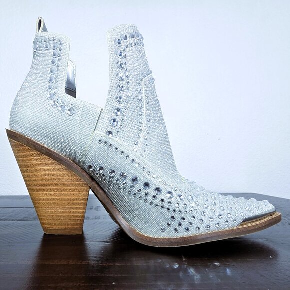 Gianni Bini Jeweled Silver Glitter Cowboy Booties Women’s 8 M Western Heels NEW - Picture 4 of 16